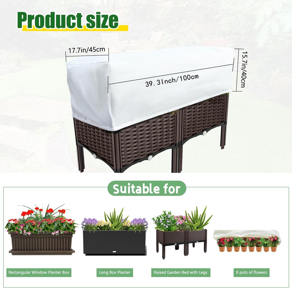 3Pack Rectangular Winter Plant Covers 2.36 oz/yd² Frost Protection Drawstring