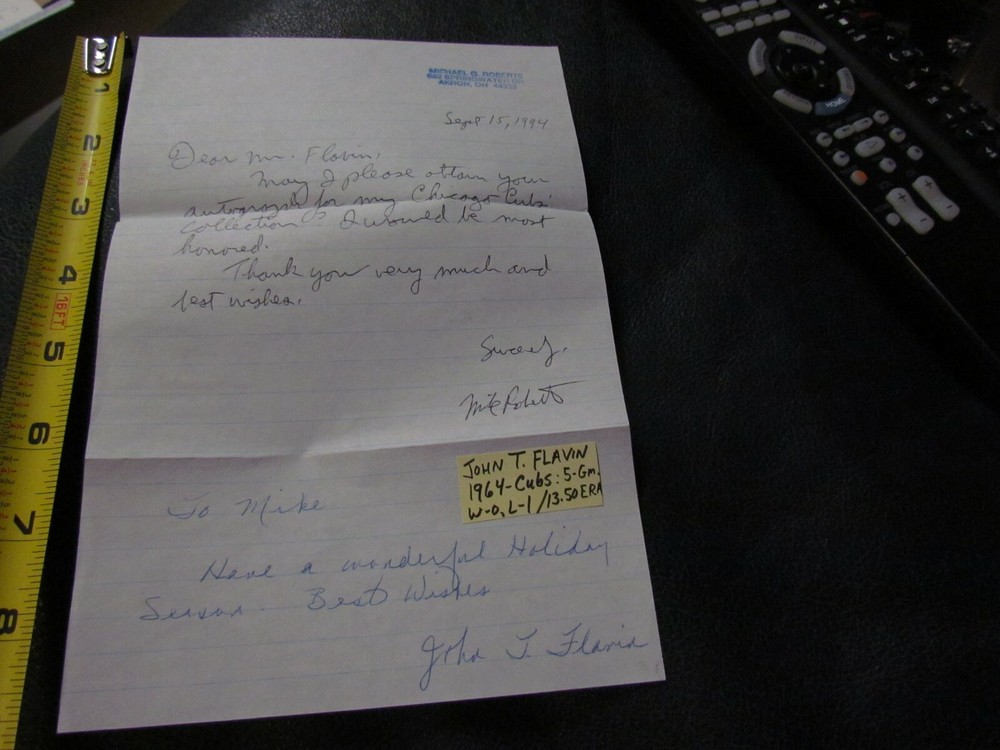 John Flavin Autographed Letter JSA Auction Certified