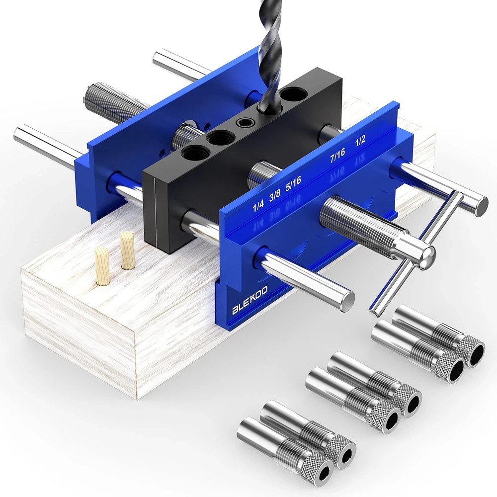 Self Centering Doweling Jig Kit, Adjustable Drill Guide with 6 Bushings
