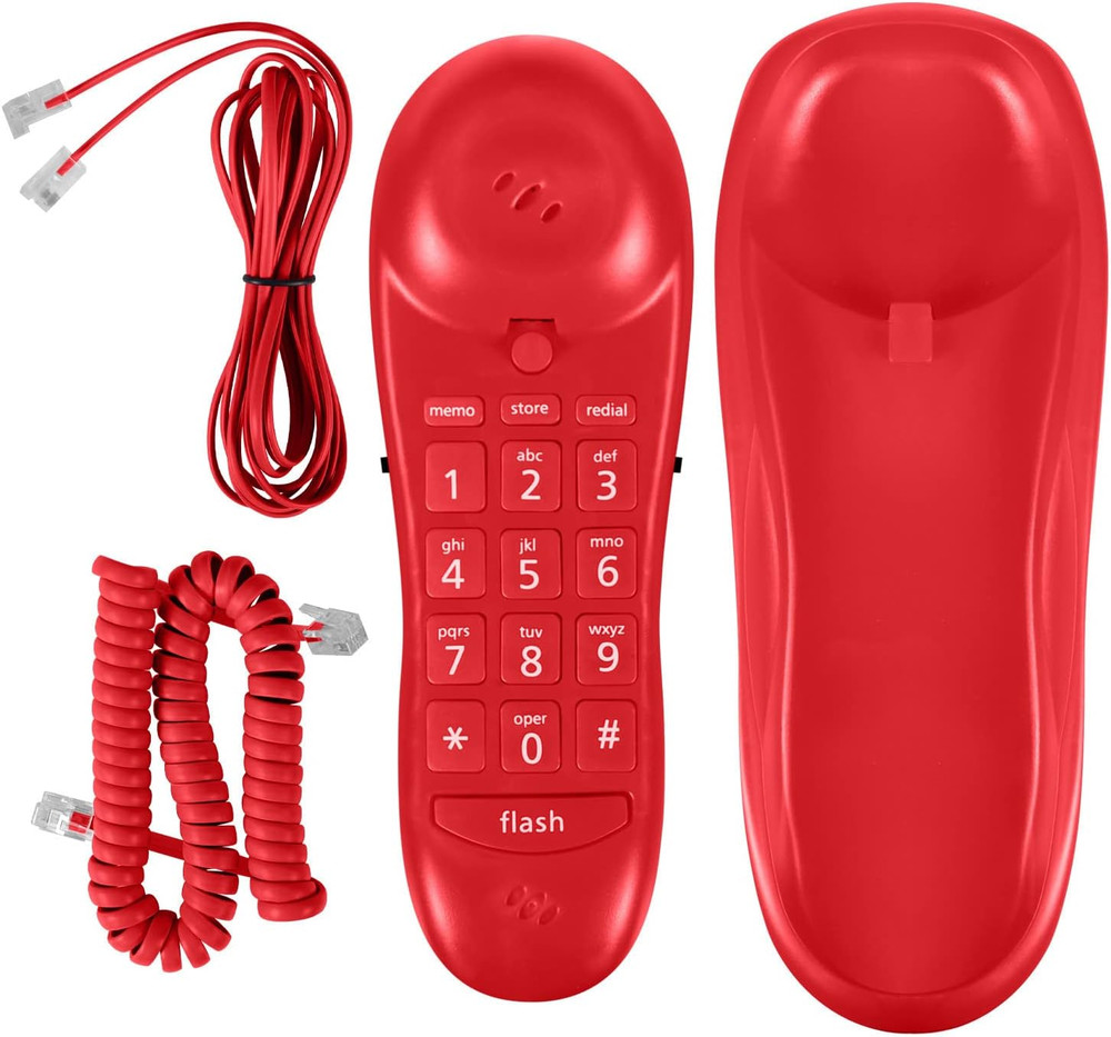Slimline Red Colored Phone for Wall or Desk with Memory