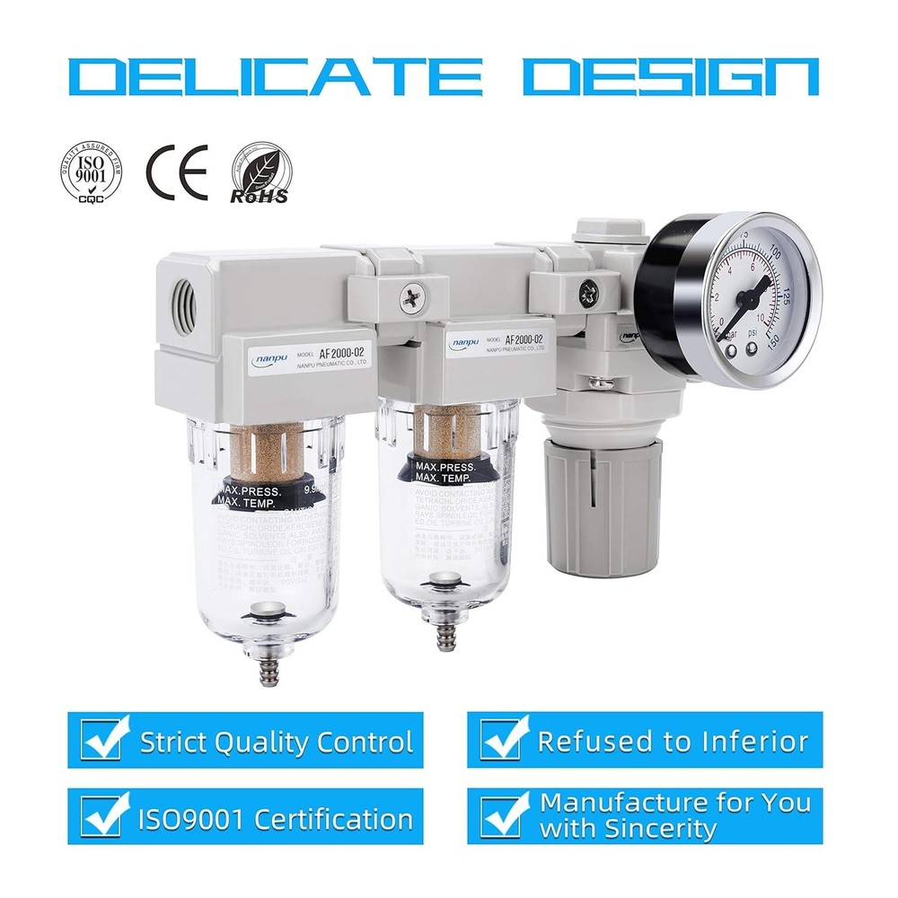High-Filtration NPT Air Drying System - Double Filter, Regulator Combo