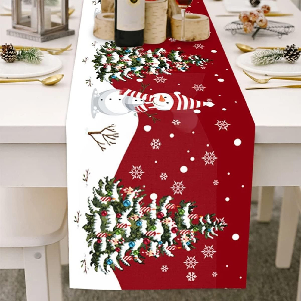 Christmas Snowflake Table Runner 70" Rustic Red Holiday Table Decor