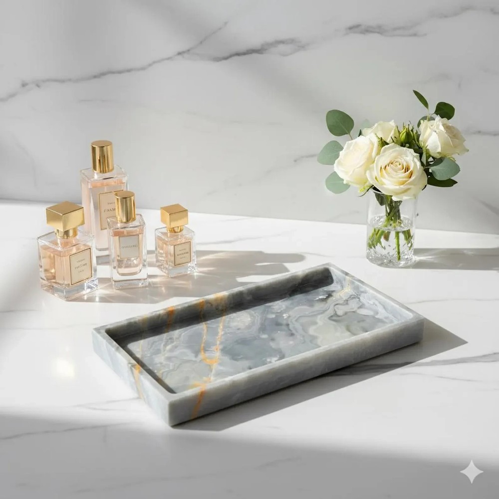 Handmade Onyx Marble Vanity Tray | Rectangular Table Organizer | Each Piece Gift