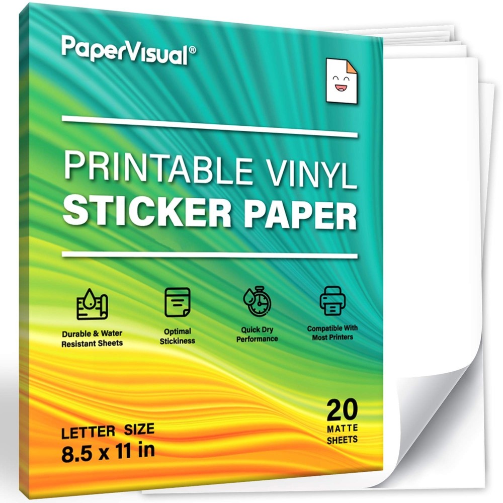 Printable Permanent Vinyl Paper - 20 Sticker Sheets For Printer - Matte White...