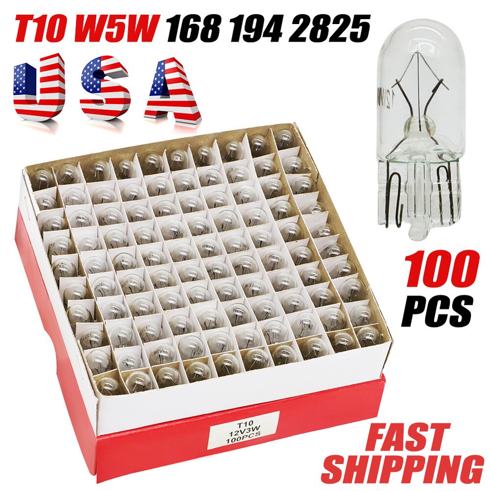 Bulk Box of 100 194 T10 Clear Wedge Incandescent Instrument Panel Light Bulbs 3W