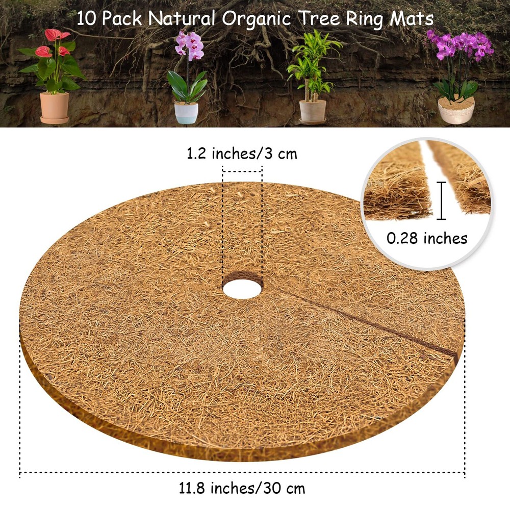 10 Pcs 11.8 Coco Coir Fiber Tree Mulch Ring Protector Mat- Coco Liner Mulch ...