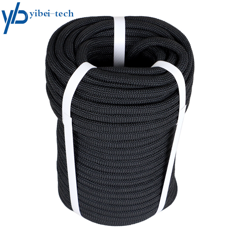 Black 3/8" × 100' Polyest Rope High Strong Pulling Braided Rope 3520Lbs