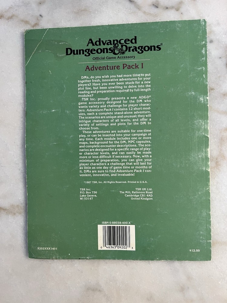 Advanced Dungeons & Dragons Adventure Pack 1 (1987) TSR 9202