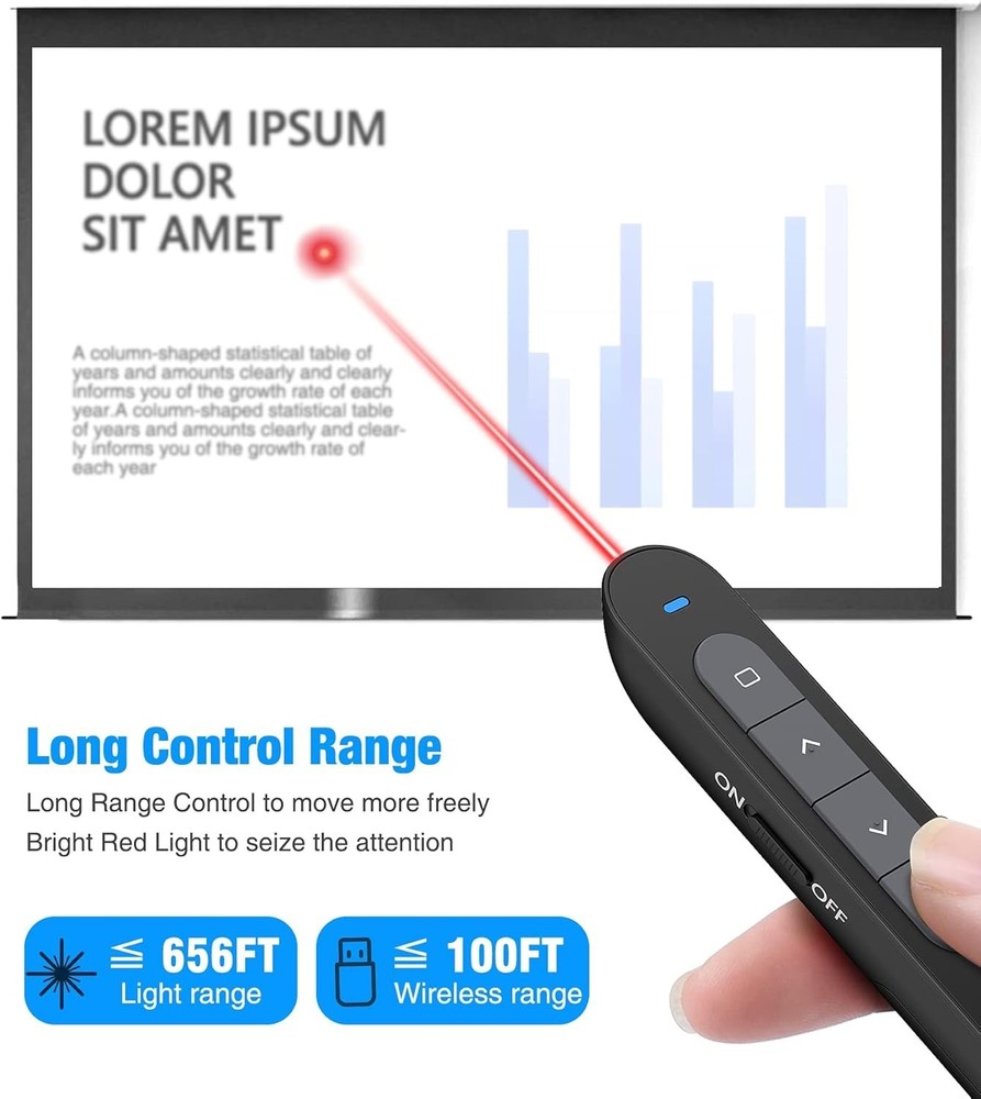 Wireless Presenter Remote with Air Mouse Control, Rechargeable USB