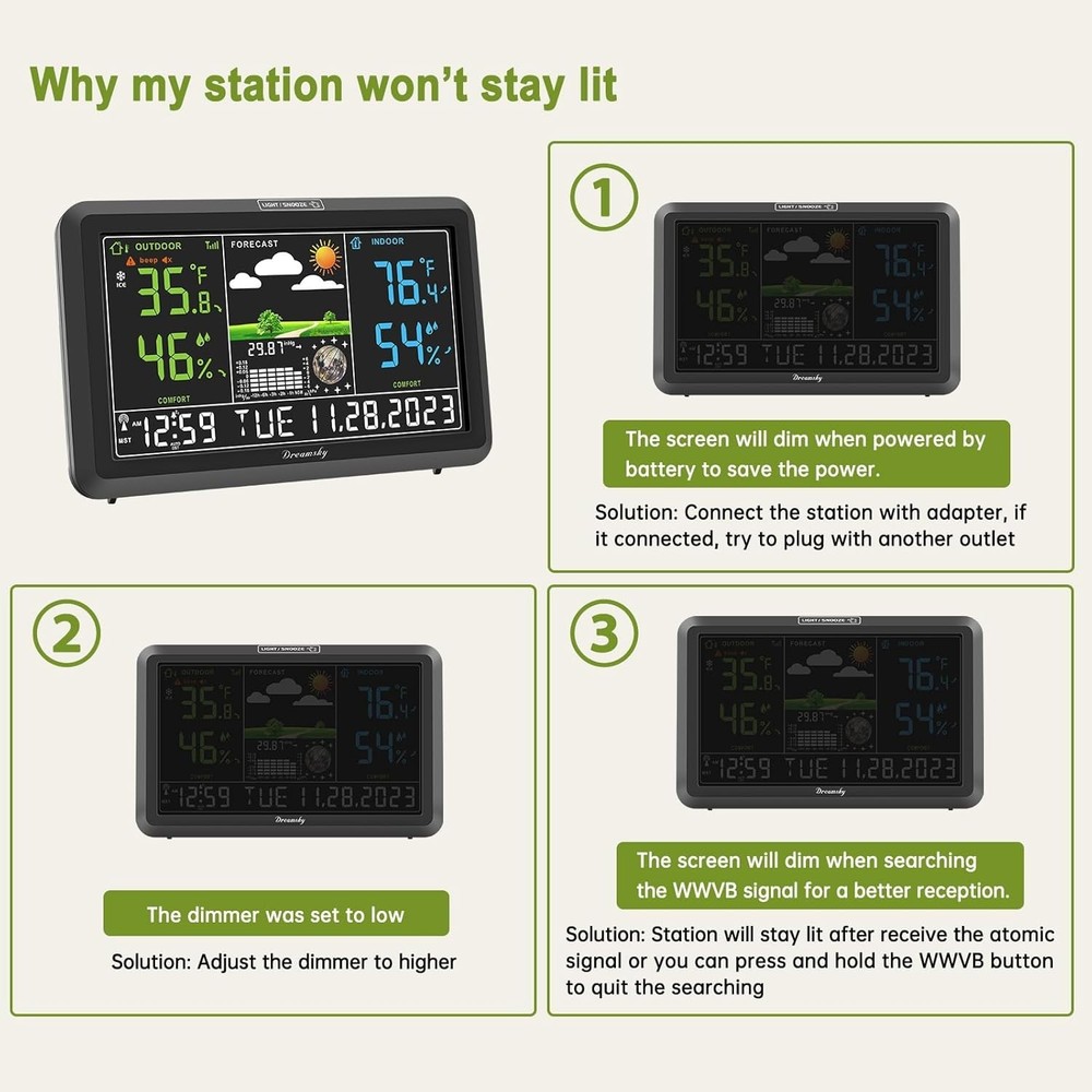 Large Display Digital Weather Station with Remote Sensors & Adjustable Backlight