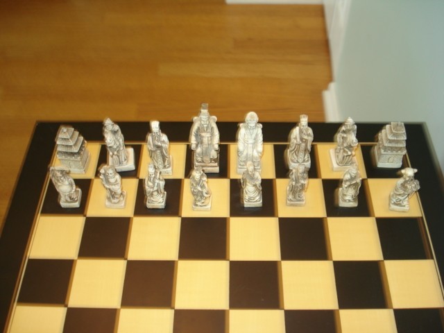 HAND CARVED BONE CHESS SET ASIAN THEME