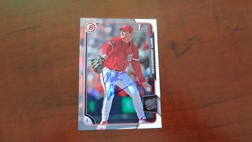 2016 BOWMAN MATT CROWNOVER   AUTOGRAPHED BASEBALL CARD