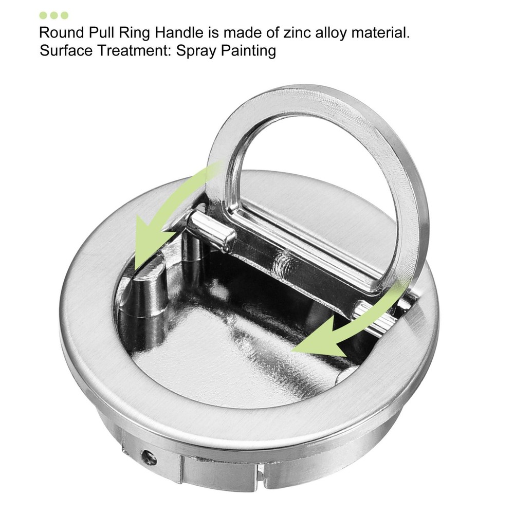 Flush Pull Ring Handle 40x10mm 3pcs Drawer Pull, Brushed Silver