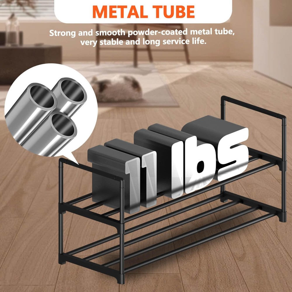 2 Tier Metal Shoe Rack,Adjustable Shoe Shelf Storage Organizer,Stackable Boot...