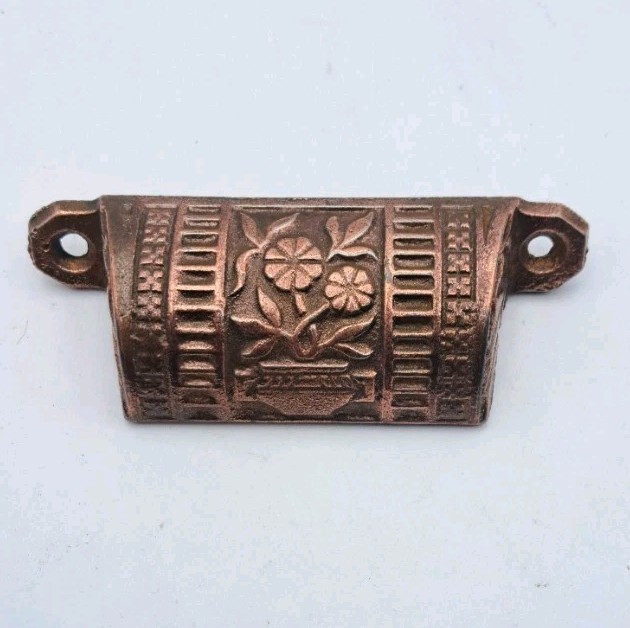 Antique Bin Pull of Flowers Drawer Pull Old Vintage Cast Iron Handle Hardware