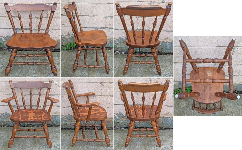Vintage Antique Old "Hale" SOLID Maple Wood Dining Set Arm Armrest Chairs Table