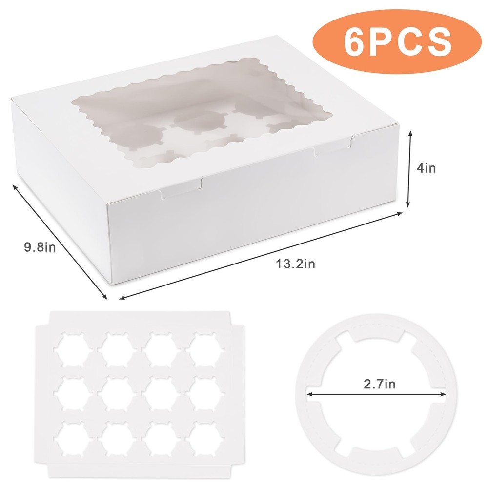 6pcs Cupcake Boxes Hold 12 Count Cupcake Containers With Window Food Grade Cupca