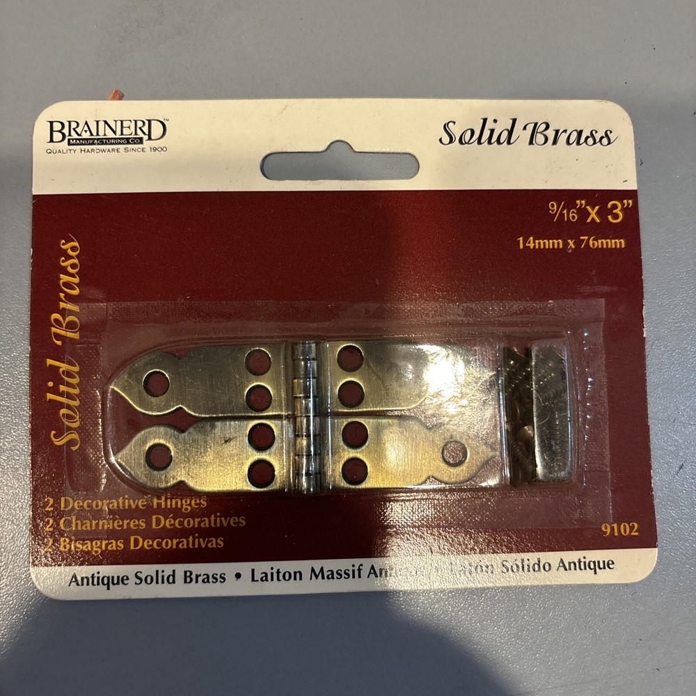 NOS Brainerd Antique Solid Brass 9/16" X 3" Decorative Hinges