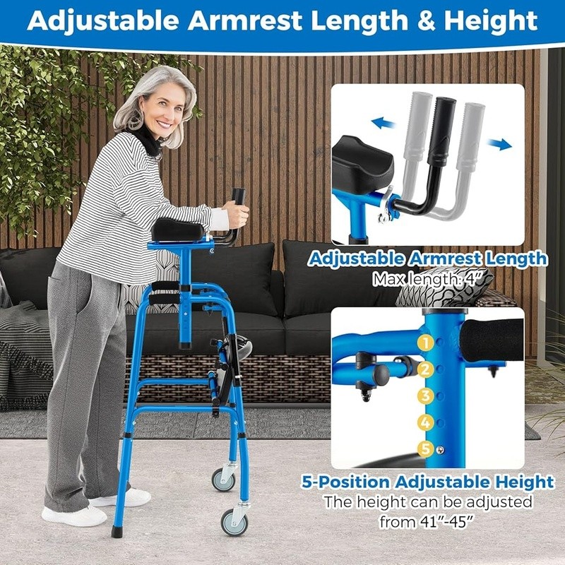 Foldable Portable Rolling Walker Adjustable Height Aluminum Mobility Aid New