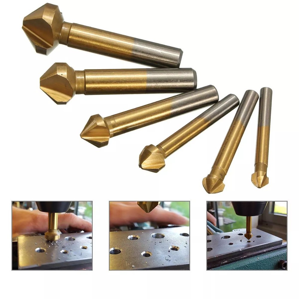 6Pcs 90Degree HSS Chamfer Cutter Bit Chamfering Countersink Drill Bits Accessory