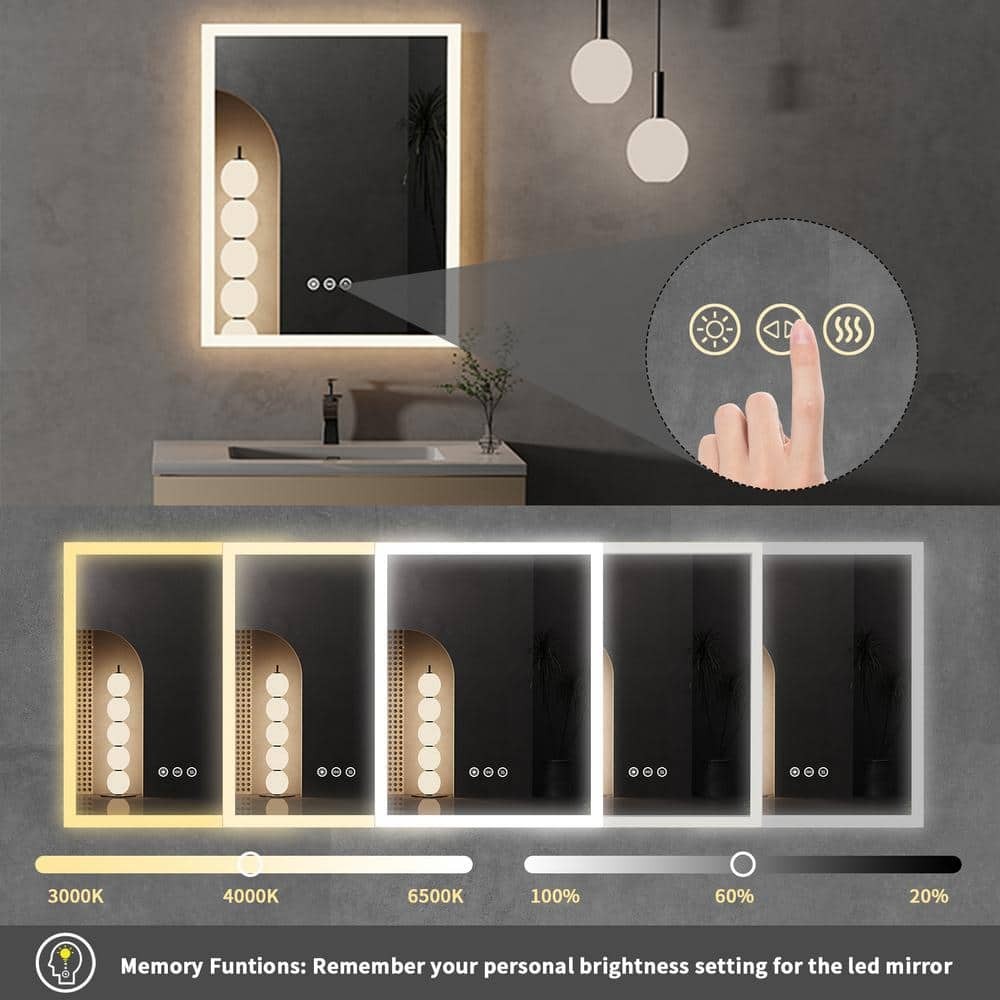 Wisfor 16 W x 20 H Large Rectangular Frameless 3000-6000K Dimmable Mirror