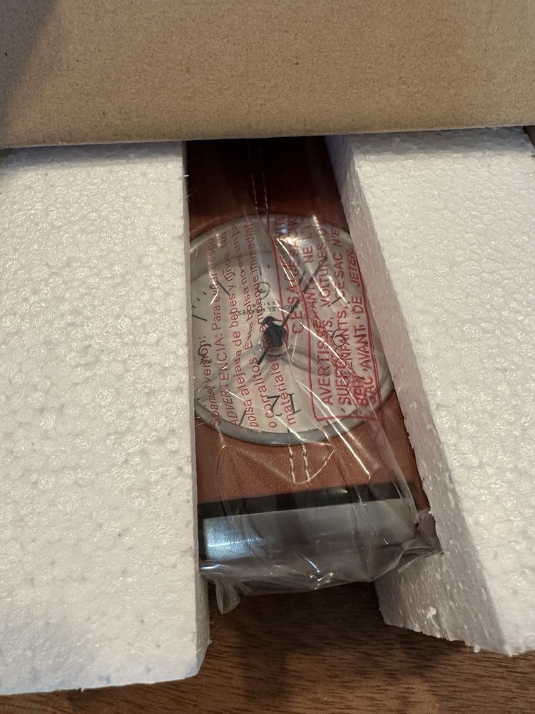 NIB Michael Graves A Frame Brown Leather Desk Clock Saddle Stitching Hinge
