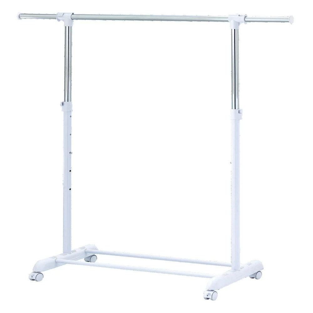Adjustable Rolling Garment Rack, Chrome & White, Heavy Duty Clothes Organizer
