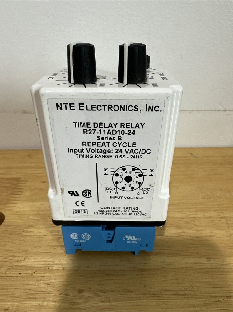 NTE Electronics R27-11AD10-24 RELAY REPEAT CYCLE TIME DELAY DPDT 10AMP 24V AC/DC