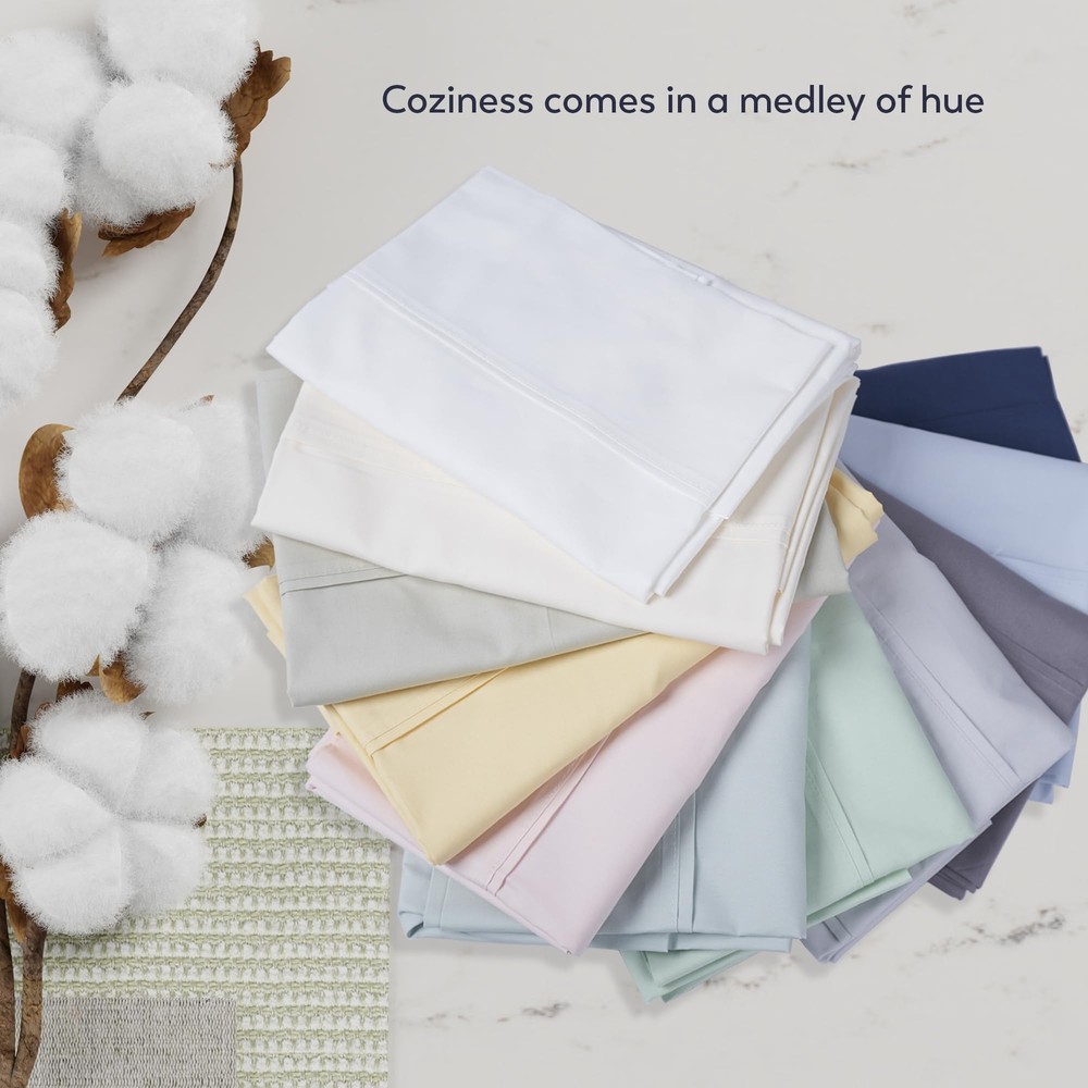 100% Cotton Sheets White Queen Bed 400 Thread Count Percale Weave Cooling She...