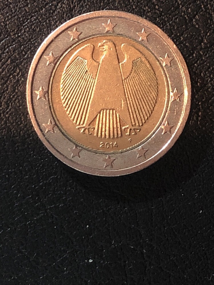 Germany 2014 F Error, 2 Euro coin, eagle, misprinting with eccentricity errors