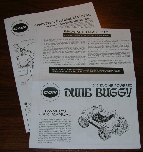 COX DUNE BUGGY .049 OWNERS CAR INSTRUCTION AND 049 ENGINE MANUAL