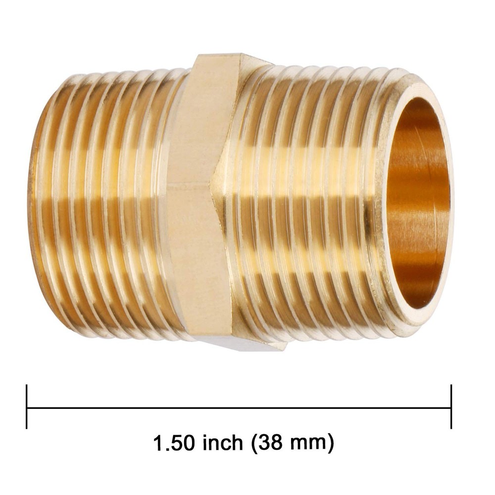 U.S. Solid Brass Pipe Fitting, Hex Nipple, 3/4"-3/4" NPT Male, 1 pc,