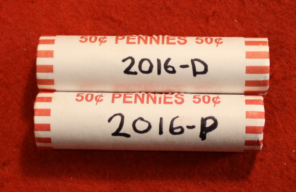 2016-P&D Lincoln Shield Cent Penny 2-50 Coin rolls Uncirculated