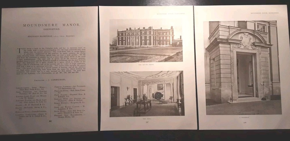 1911 Prints Moundsmere Manor Basingstoke Antique Architecture