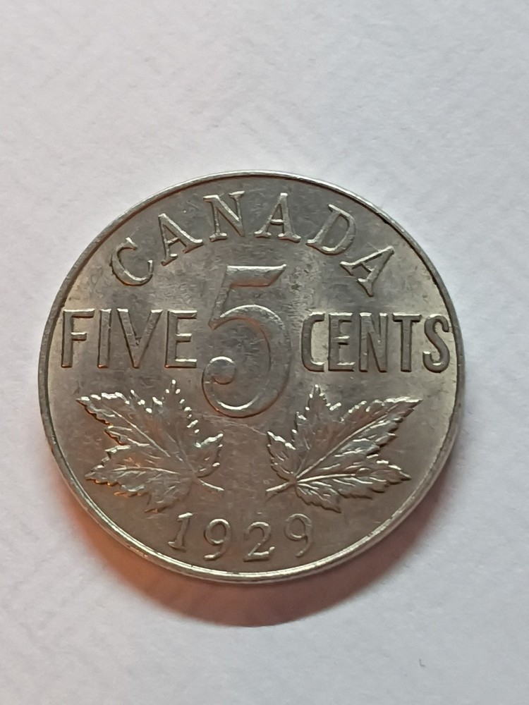 Very Fine 1929 Five Cents Canada Coin