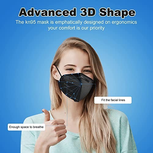 60 Pcs KN95 Face Masks, 5-Layer Cup Design, 95% Filter Efficiency, Home & Work