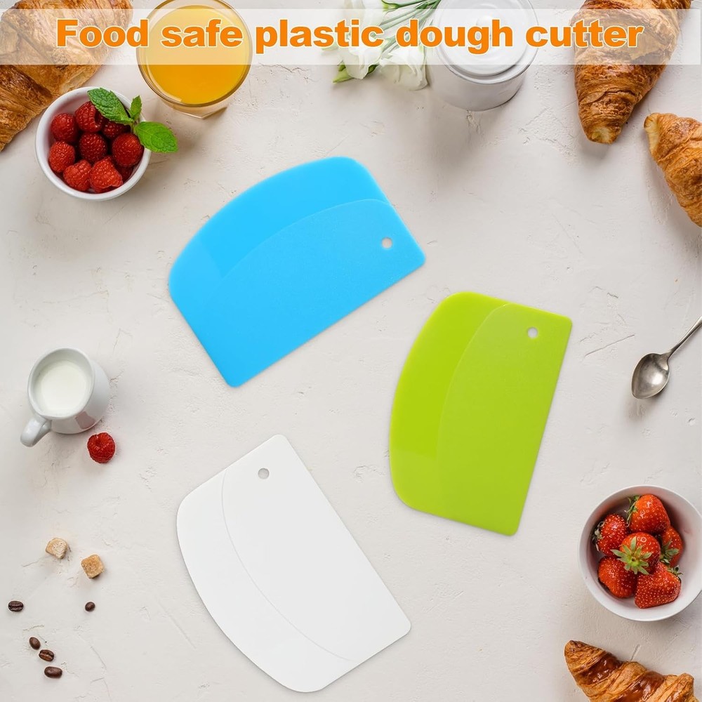 3 Pieces Food Dough Scraper, Plastic Multi - Purpose Kitchen Pastry Cutting Tool
