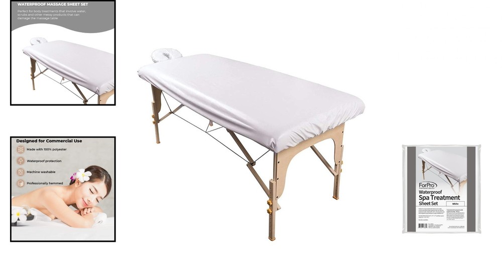 Durable White Massage Table Fitted Cover Waterproof Easy Clean
