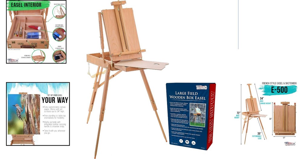Compact Beechwood Painting Easel - Includes Palette & Four-Compartment Storage