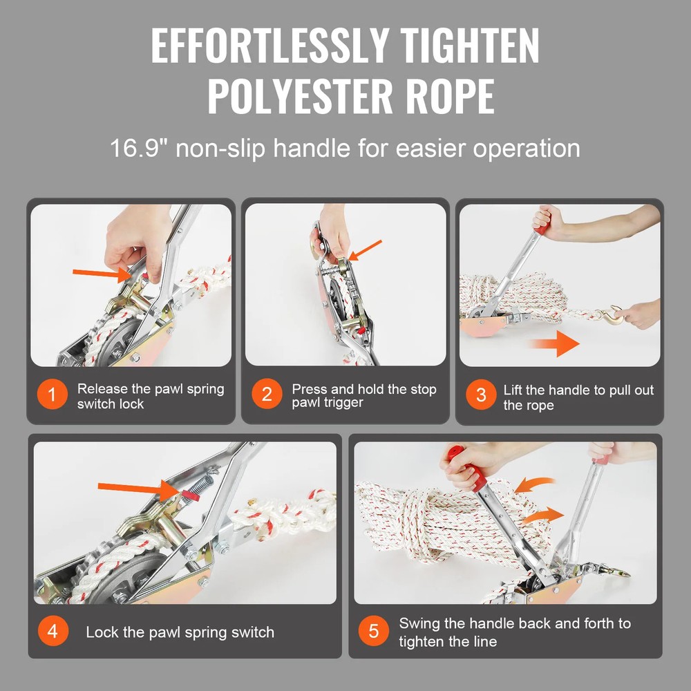 Rope Puller 1653lbs Pulling Capacity with 100' 0.6" Diameter Come Along Winch