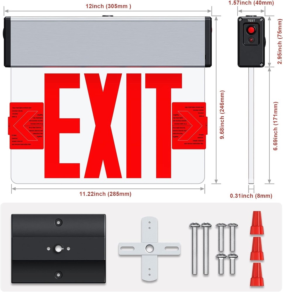 LED Exit Emergency Sign Light Red/Green Color Switchable- ABS Fire Resistance