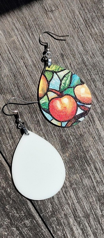 Fun Fall Apple Earrings, simple teardrop earrings with apple pattern, dangle