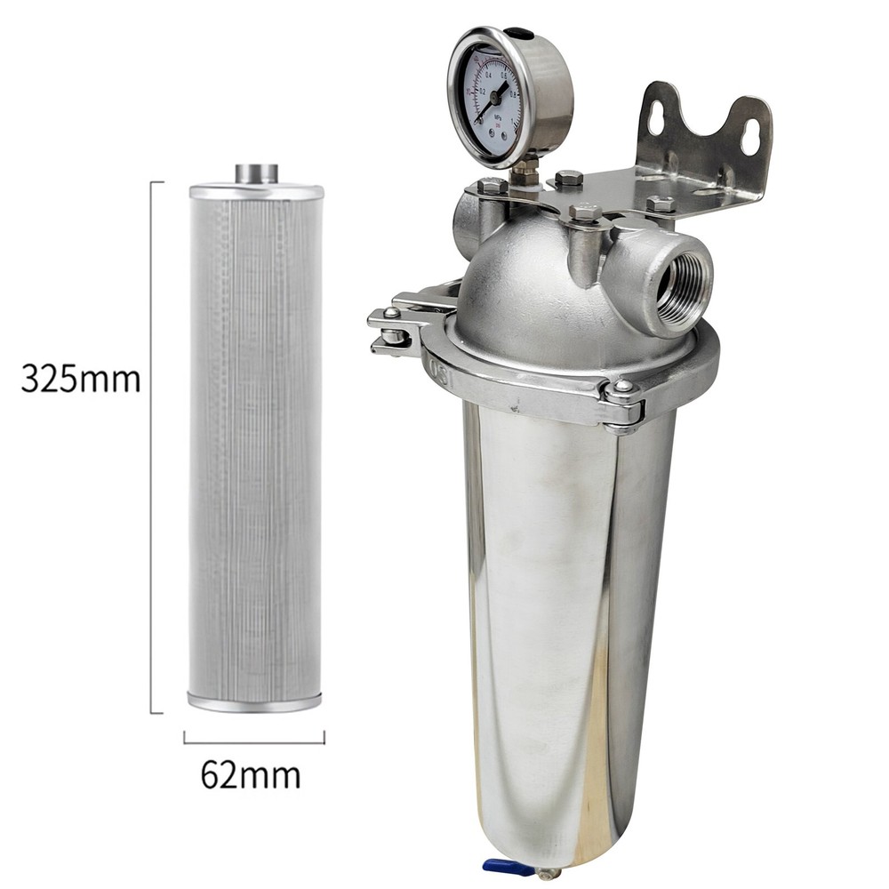10"L Corrosion-resistant 304SS Water Filter Housing Clamp Filter Liquid Purifier