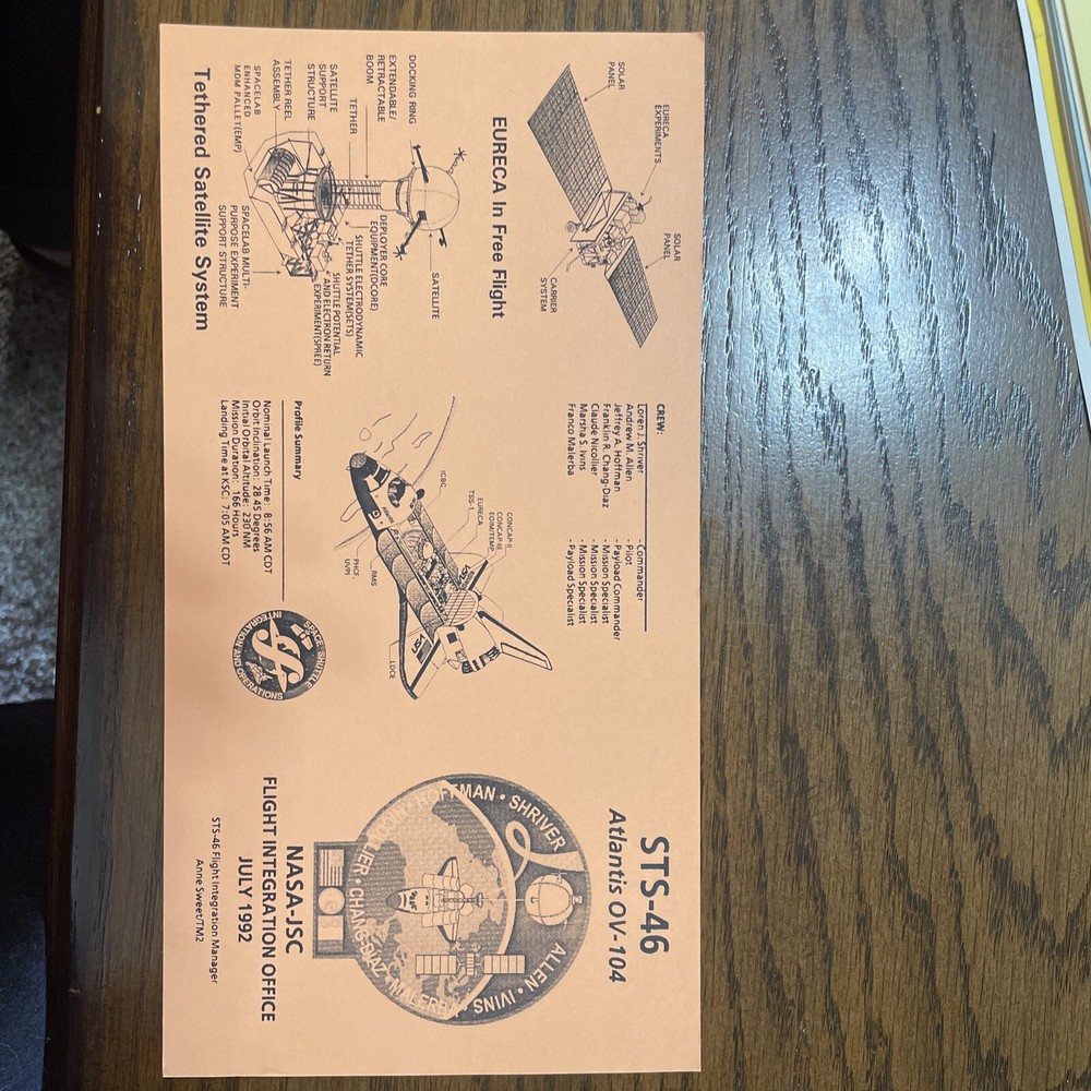 Space Shuttle Flight Information Card STS-46 Atlantis OV-104