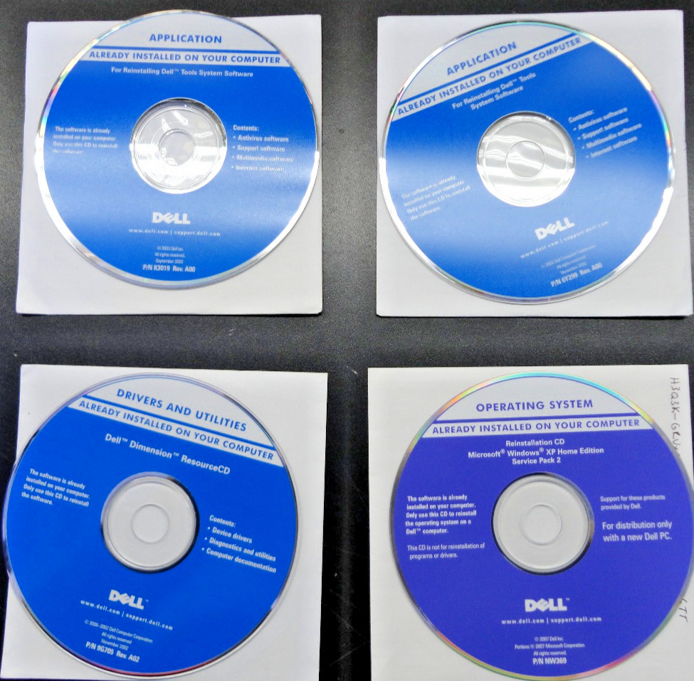 Four (4) Dell Application Disk / Reinstalling / Misc. Contents