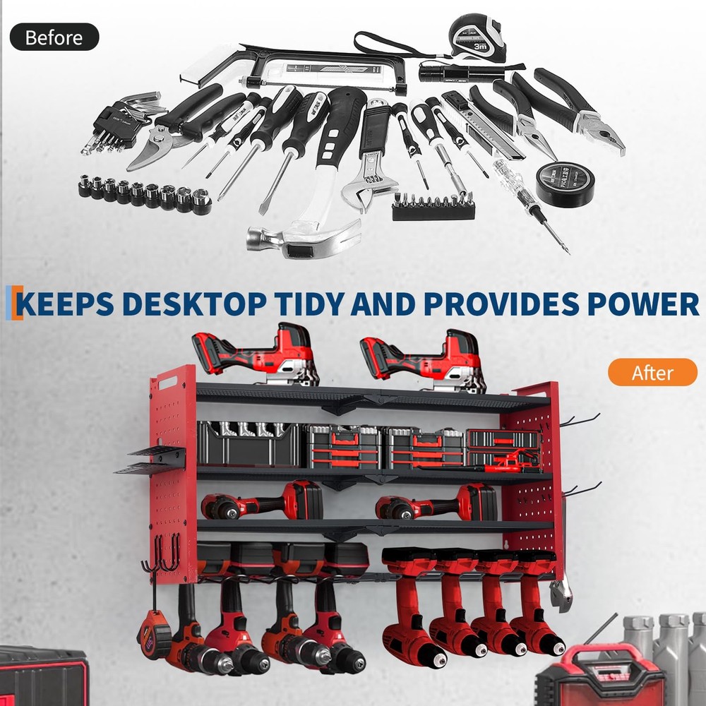 GRAVEE 4 Layer Power Tool Organizer, Heavy Duty Wall Mount Garage Storage