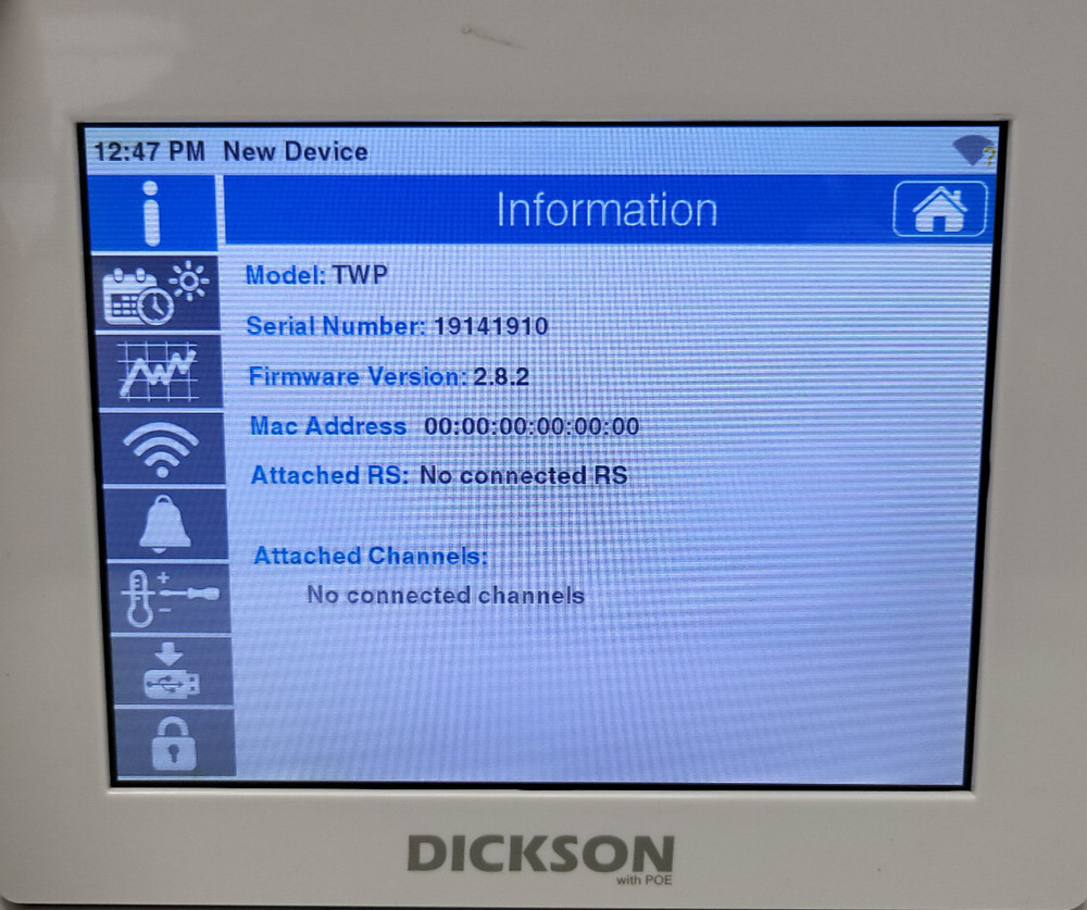 Dickson TWP DicksonOne Touch 8" Data Logger PoE w/RKTC2 Sensor Parts (Powers On)