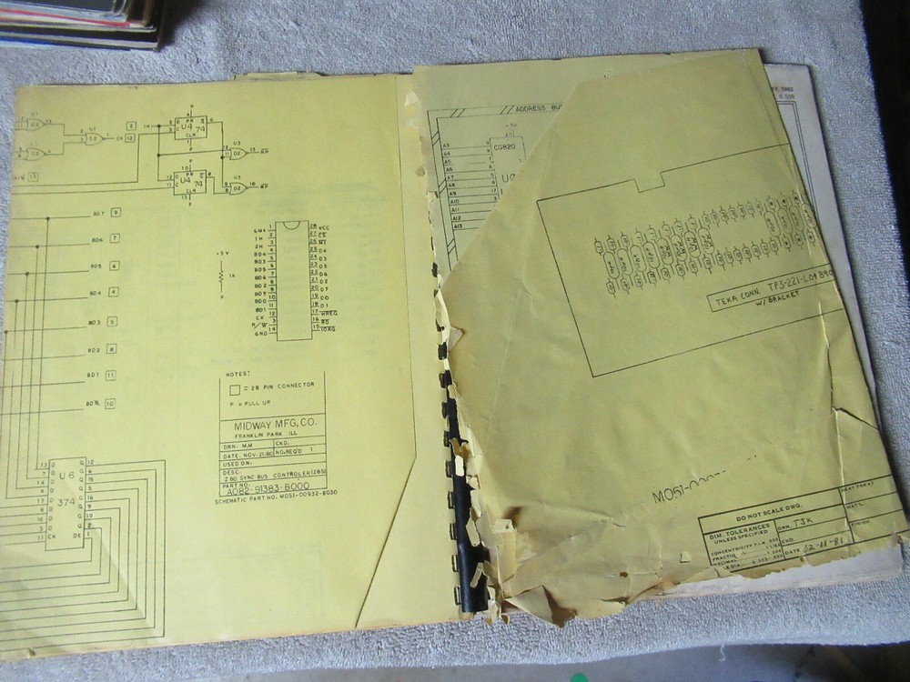 poor condition MS PAC MAN w/schematics ARCADE GAME owners manual