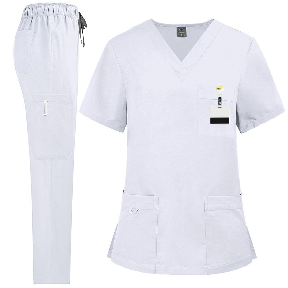 Stretchy Unisex Scrub Set: Polyester/Spandex for Doctors & Nurses