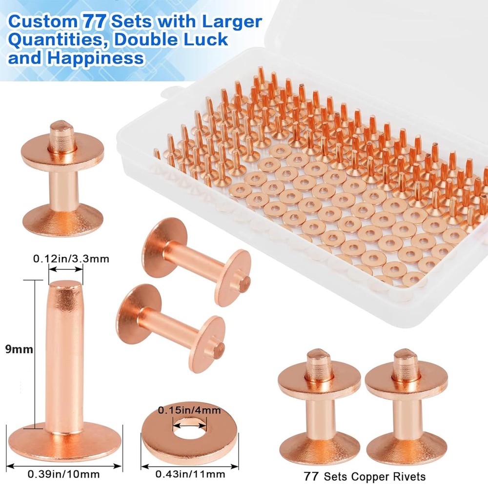 154Pcs Copper Rivets for Leather, #12 Smooth Leather Rivets without Pattern Pure